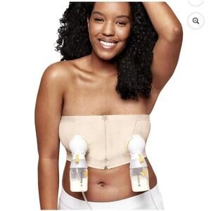 NWT Medela Hands Free Pumping Nursing Bra Bustier Chai Tan Zipper Women's XL